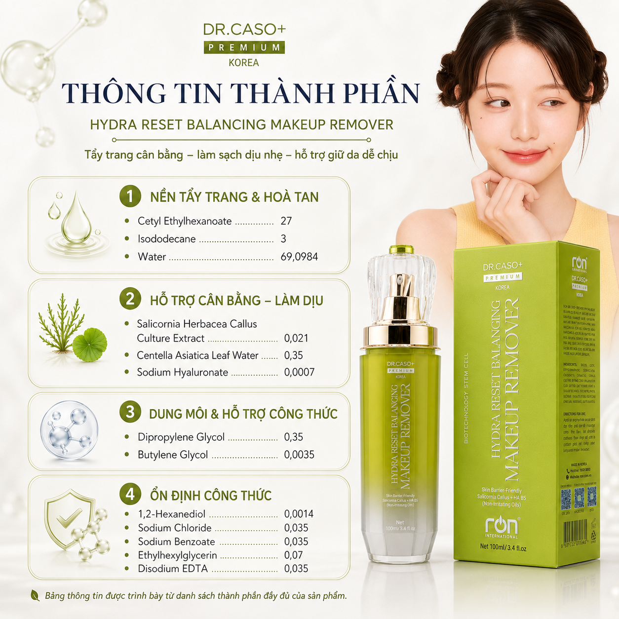 RON DR.CASO+ PREMIUM HYDRA RESET BALANCING MAKEUP REMOVER/Tẩy Trang Đa Tầng Hydra Reset – Hỗ Trợ Cân Bằng Và Củng Cố Hàng Rào Da